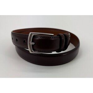 Lands End Brown Leather Belt With Silver Buckle Size 34 Classic Mens